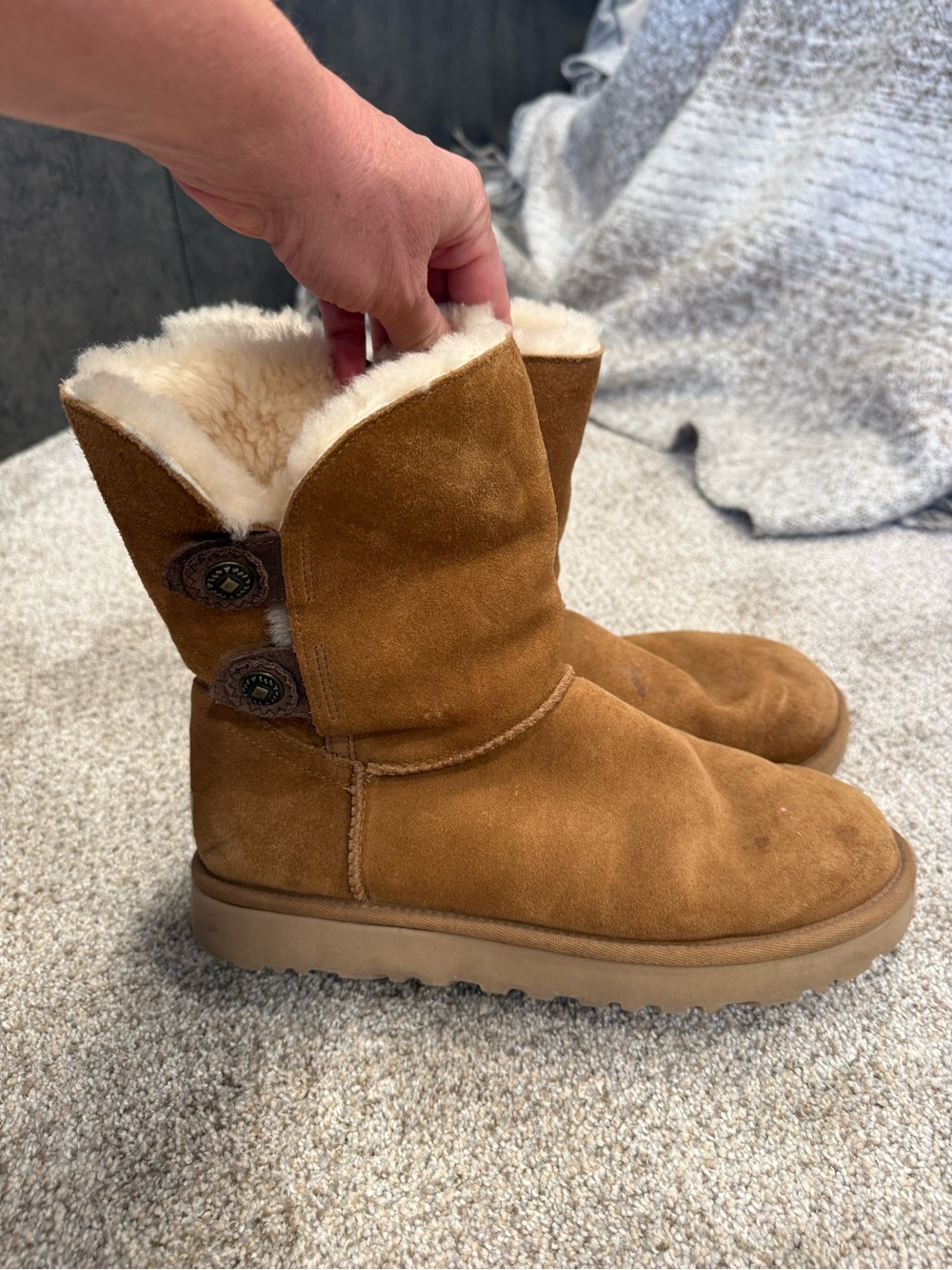 UGG Chestnut Suede Shearling Button Short Booties